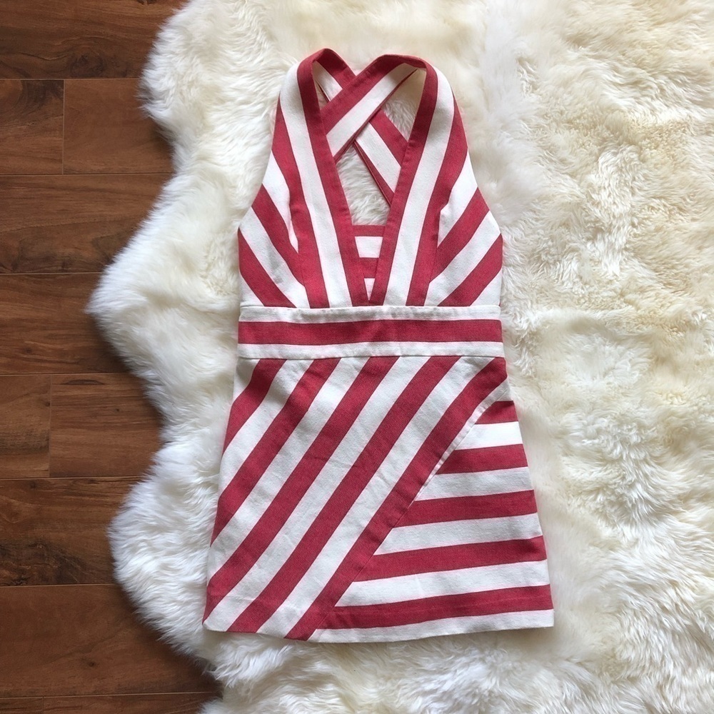 Milly X Back Stripe Dress in Red Open Back
